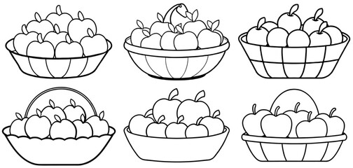 Basket of apples Outline Coloring Page Printable Line Art Drawing
