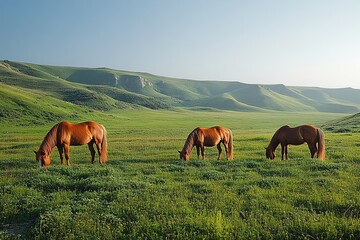 Fototapeta premium horses grazing in the meadow