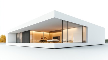 Modern Minimalist House Architectural Design: White Cube Home with Large Glass Windows