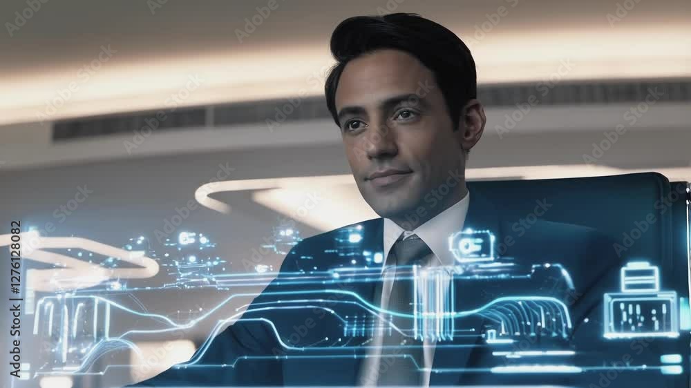 Leinwandbilder professional businessman analyzing data through advanced holographic interface, showcasing innovativ