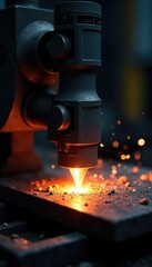 Taller metal pieza con elementos Stellite en un fondo oscuro, maquinaria, industria, metal