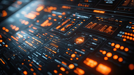 Futuristic digital interface with glowing data