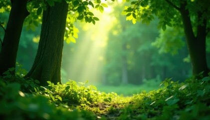 Obraz premium Twinkling light filters through dense foliage, dappled, greenery