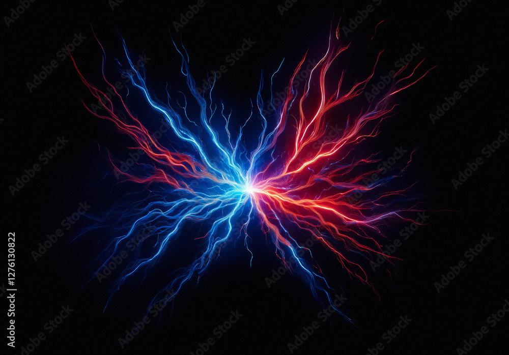 Aufkleber electric energy bursts from the center, creating a dynamic display of red and blue lightning against