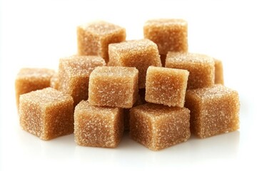Brown sugar cubes on white background. AI image