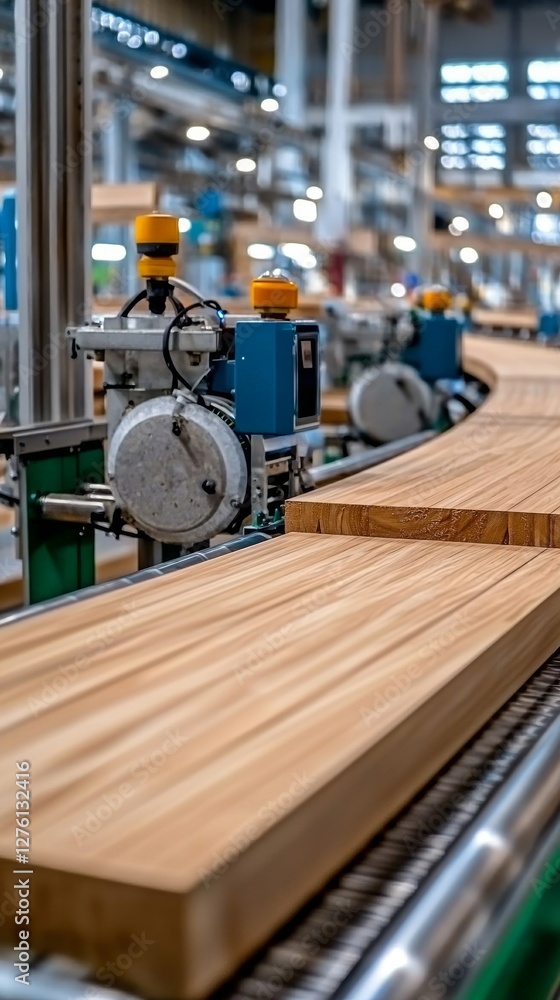 Poster automated wood processing conveyor system enhancing efficiency in timber industry factory setting in