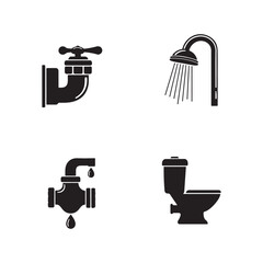 plumbing icon set vector silhouettes of tools pipes toilet and shower design illustrations