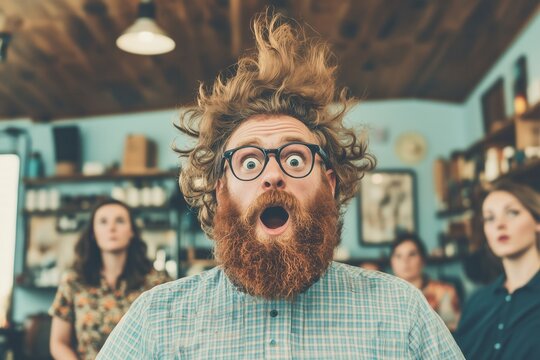  A client in the chair has a wildly uneven, half-shaved head after horrible haircut