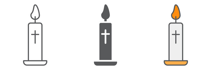 Easter candle line icon collection, light and easter, flame icon set, vector graphics, a linear pattern on a white background.