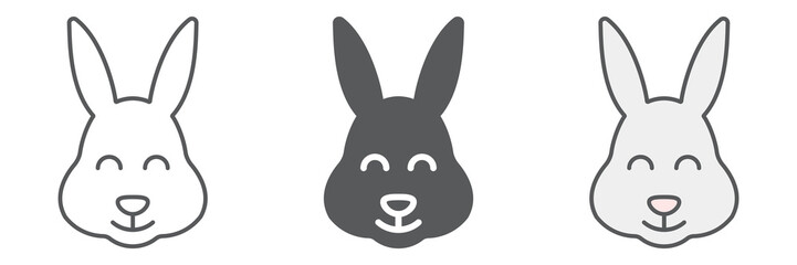 Easter bunny line icon collection, animal and easter, easter rabbit icon set, vector graphics, a linear pattern on a white background