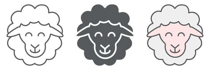 Sheep line icon collection, animal and rural, lamb icon set, vector graphics, a linear pattern on a white background