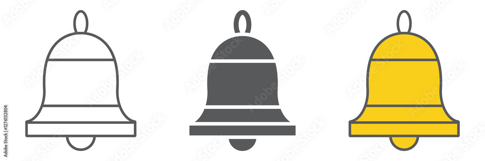 Poster bell line icon collection, ring and alert, alarm icon set, vector graphics, a linear pattern on a wh