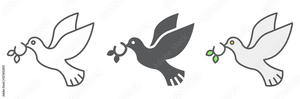 Poster pigeon line icon collection, bird and symbol, dove icon set, vector graphics, a linear pattern on a 