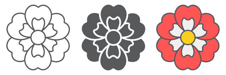 Flower line icon collection, blossom and plant, floral icon set, vector graphics, a linear pattern on a white background