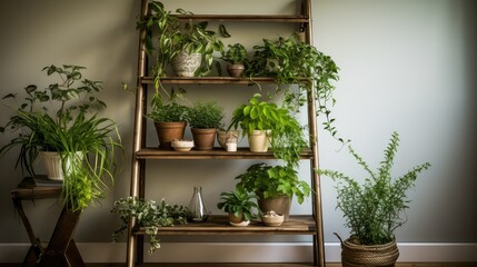 wooden shelf with plants