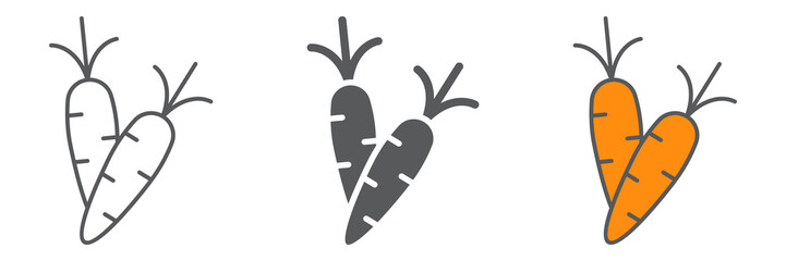 Carrot line icon collection, vegetable and food, root icon set, vector graphics, a linear pattern on a white background