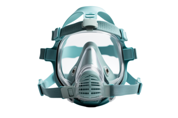Elegant turquoise medical oxygen mask for use in the hospital isolated on a transparent background