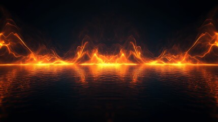 Fiery Abstract Landscape Reflecting On Dark Water