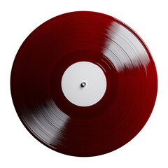 A single red vinyl record isolated on a transparent background