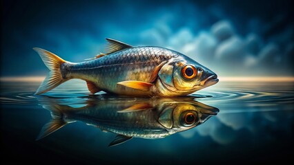 Fototapeta premium Dead Fish Floating on Still Water - Copy Space Left - Stock Photo