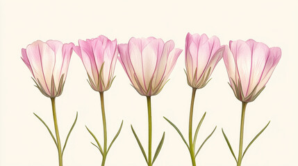 Fototapeta premium Delicate pink flowers in minimalist watercolor style