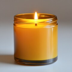 A scented candle in a glass jar with realistic wax texture, white background