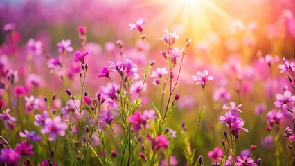 Delicate Pink and Purple Wildflowers Swaying Gently in the Breeze - Candid Nature Photography