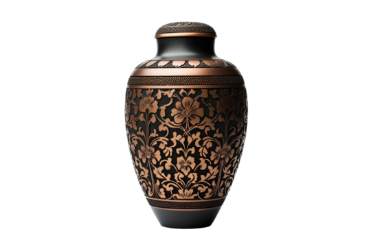 A metal urn for ashes isolated on a transparent background