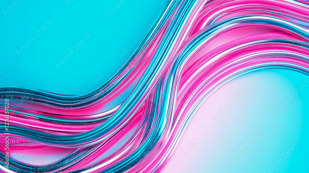 Poster abstract swirl: a dance of fuchsia and turquoise curves for modern art prints and digital display