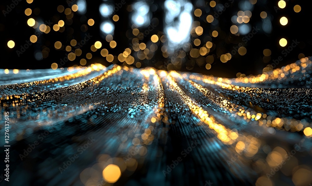 Poster cyberspace features digital lines that fall, a binary chain that hangs, and an abstract background w