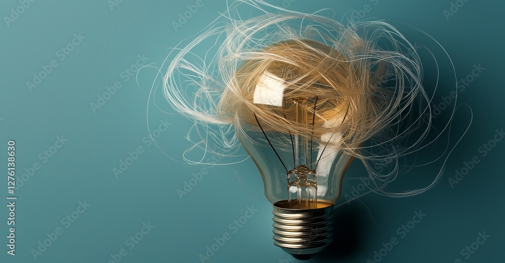 Poster the theme of clarifying complicated ideas is represented by a light bulb in a flat lay setup