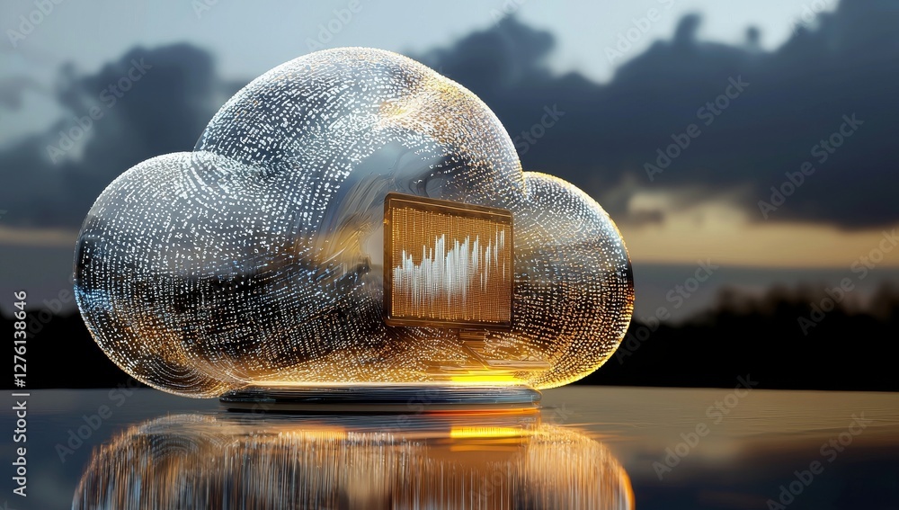Poster stock image featuring futuristic hologram and cloud-based digital technology web