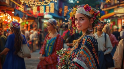 Woman in Traditional Attire at a Cultural Festival