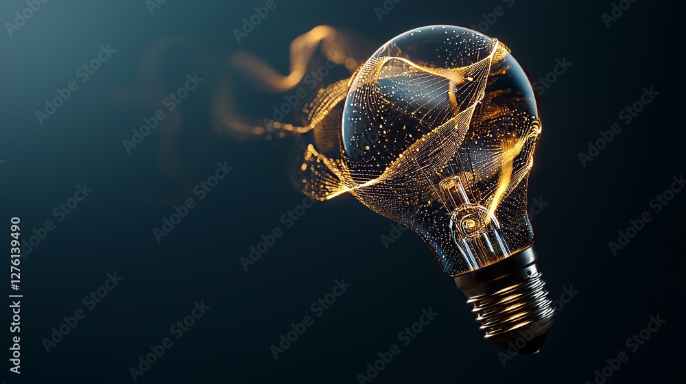 Poster the concept of a polygon-shaped light bulb represents inspiration and innovation on a blockchain net