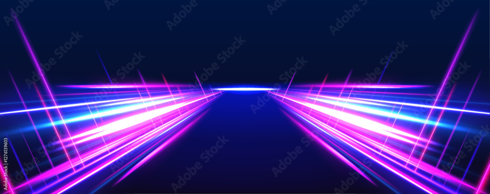 Aufkleber image of speed motion on the road with abstract blue and purple neon glow colors. a futuristic high-