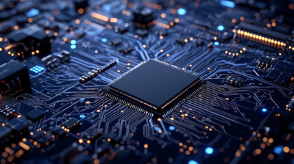 High-Tech Circuit Board with Central Processor Chip