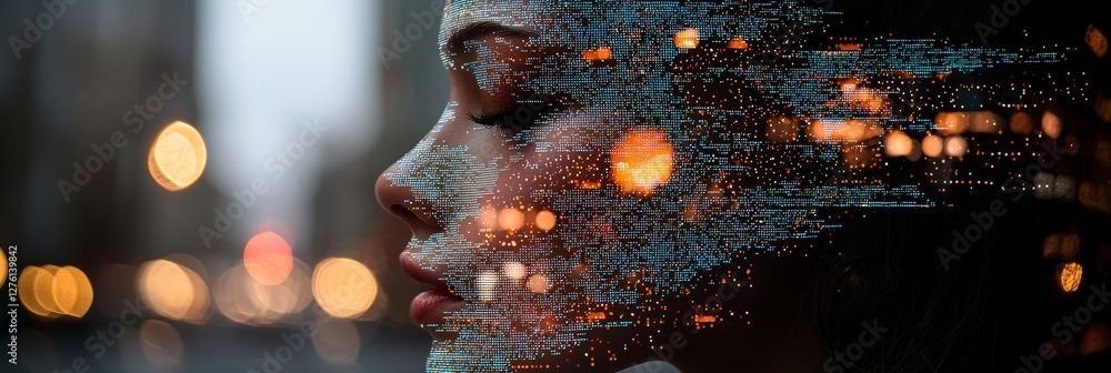 Aufkleber cyborg head utilizing stock to generate a digital interface 3d rendering
