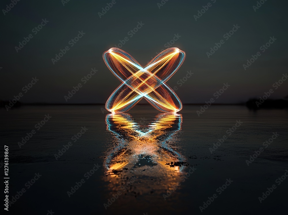 Poster the image is a 3d render of a neon star shape in ultraviolet, complete with glowing lines that creat