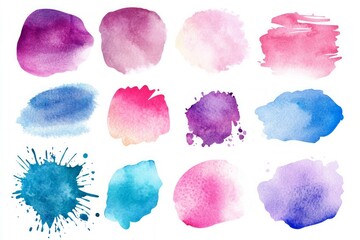 Vibrant watercolor ink blots on white background. AI image