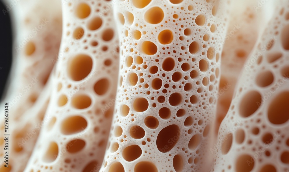 Poster close-up of textured organic material showcasing intricate patterns and bubbles, ideal for abstract 