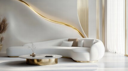 luxurious white curved sofa in modern minimalist living room