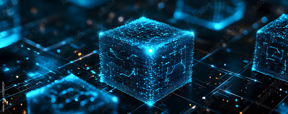 Poster abstract futuristic digital cubes data network technology concept