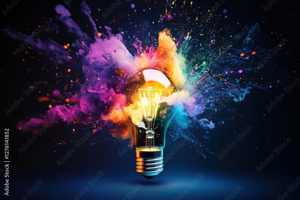 Poster Bright idea exploding with colorful inspiration and creativity