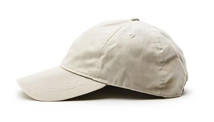 A Light Beige Baseball Cap On White Background