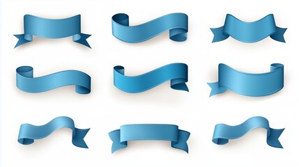 Obraz premium Set of blue ribbon labels on a white background.