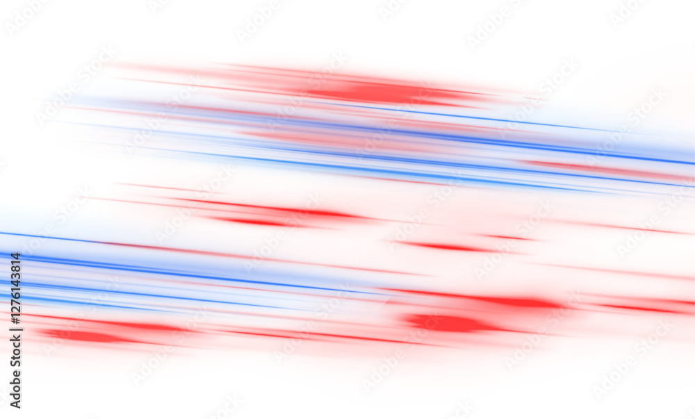 Aufkleber Glowing neon horizontal lines, laser beams and particle motion create an acceleration effect with vibrant red and blue speed beams and abstract lens flares, creating a captivating visual composition. 