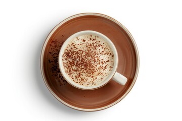 Cappuccino in white cup on saucer with cinnamon. AI image