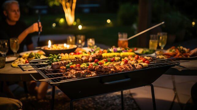 skewers cooking over a fire