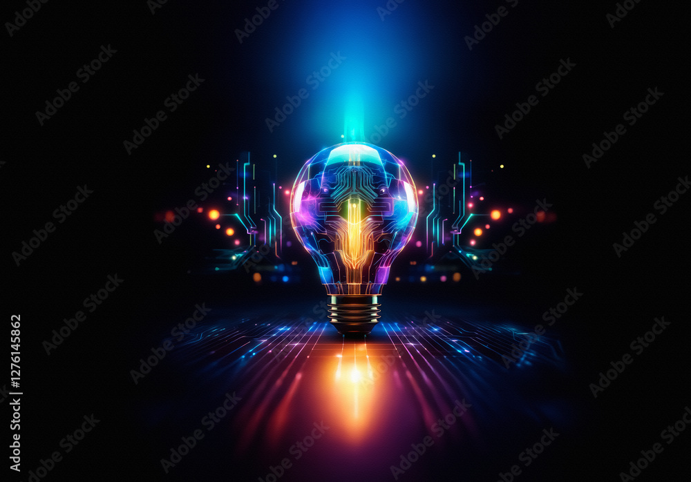 Poster glowing bulb illuminates the darkness, radiating vibrant light. a symbol of bright ideas and innovat