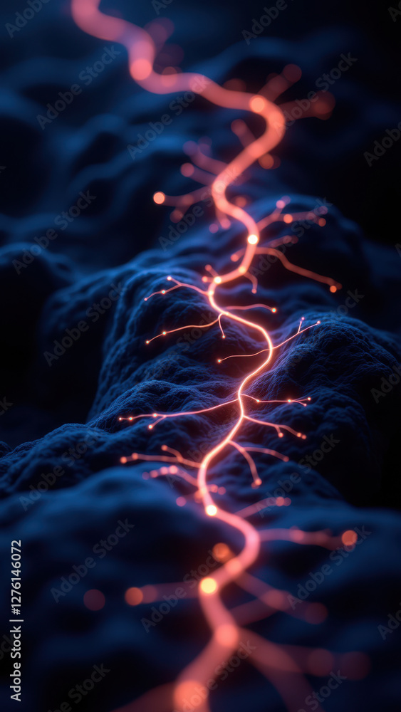 Aufkleber stimulated vagus nerve with glowing red lines on blue background, signifying neuromodulation or trea